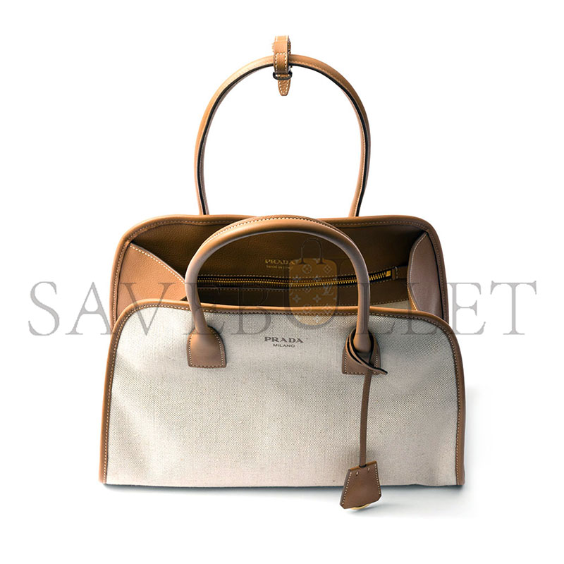 PRADA MEDIUM LINEN BLEND AND LEATHER TOTE BAG 1BG572 (35*22*18cm) PRADA MEDIUM LINEN BLEND AND LEATHER TOTE BAG 1BG572 (35*22*18cm)